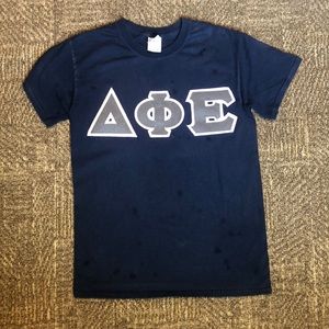 Navy Dphie Shirt with Pink and Grey Letters